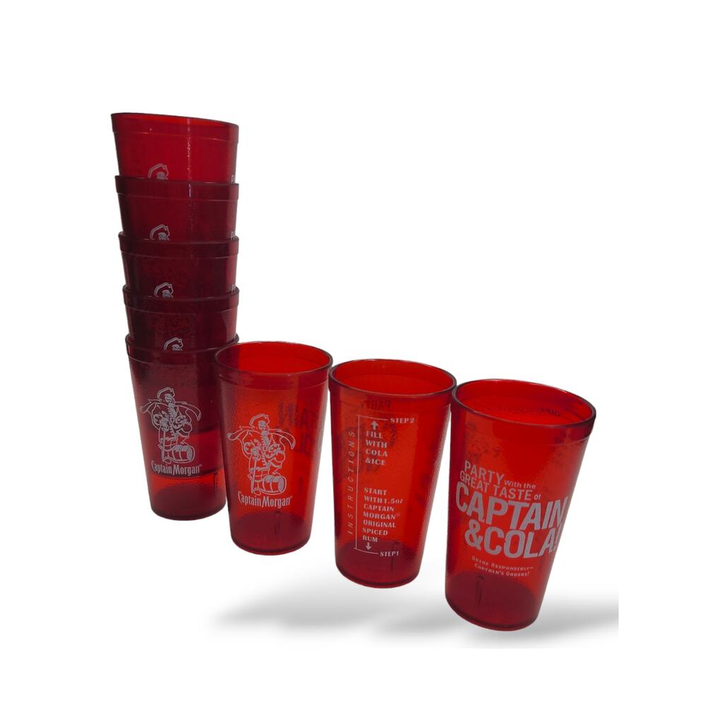 Captain Morgan & Cola Red Plastic 10 oz Tumbler Set of 8 Mixing Instructions